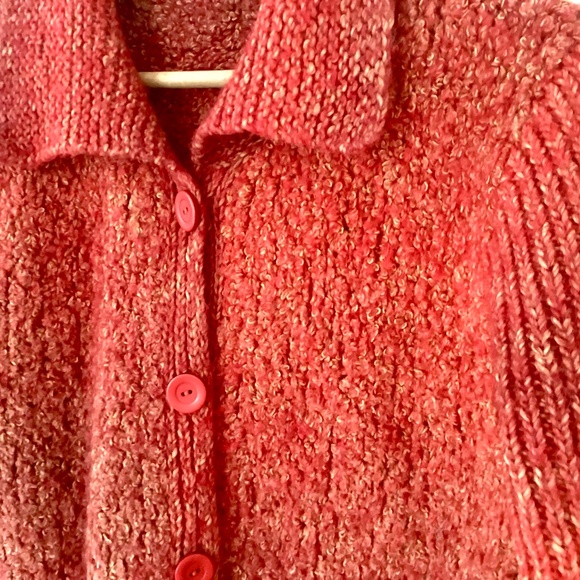 Vintage Hand Knit Button Down Long Sleeve Cardigan Orange Boucle Size S/M Jacket - Picture 7 of 15